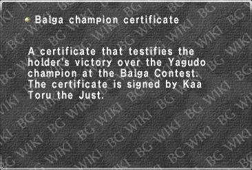 Balga champion certificate