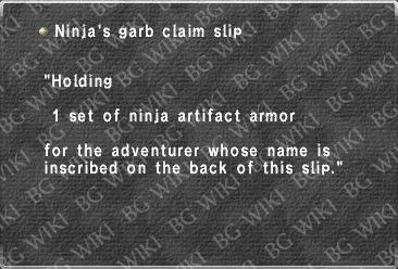 Ninja's garb claim slip