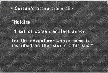 Corsair's attire claim slip