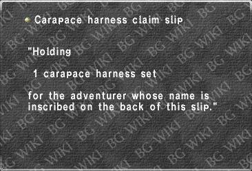 Carapace harness claim slip