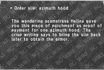Order slip: azimuth hood