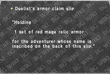 Duelist's armor claim slip