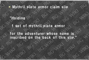 Mythril plate armor claim slip