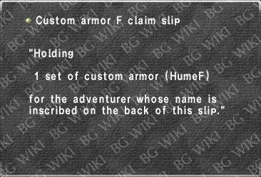 Custom armor F claim slip