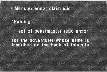 Monster armor claim slip