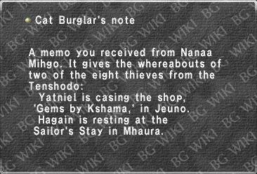 Cat Burglar's note