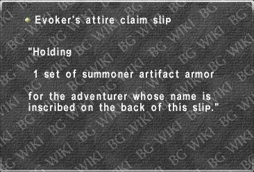 Evoker's attire claim slip