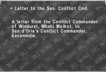 Letter to the San. Conflict Cmd. (Windurst)